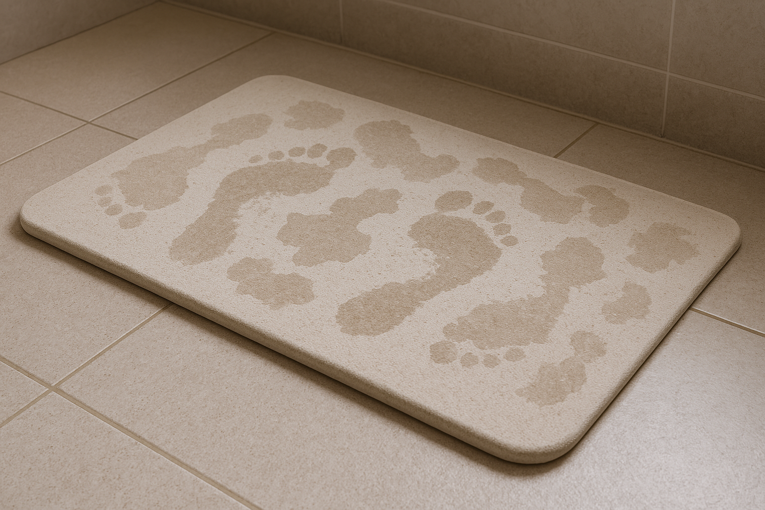 물기를 머금은 욕실 발판 매트의 표면 모습