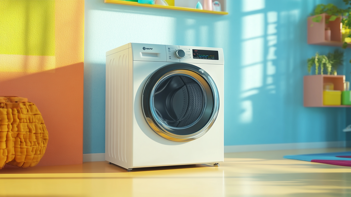 넓은 집안 구조 속에 대용량 세탁기가 세련되게 설치되어 있는 모습