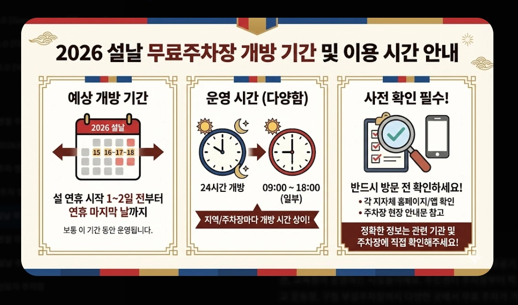설날 무료주차장(2026 설날, 개방 기간, 전국 권역별)(+ 이용 꿀팁)
