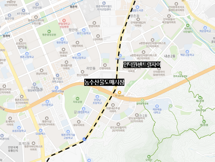 인동선 수혜 지역 농수산물도매시장 인근