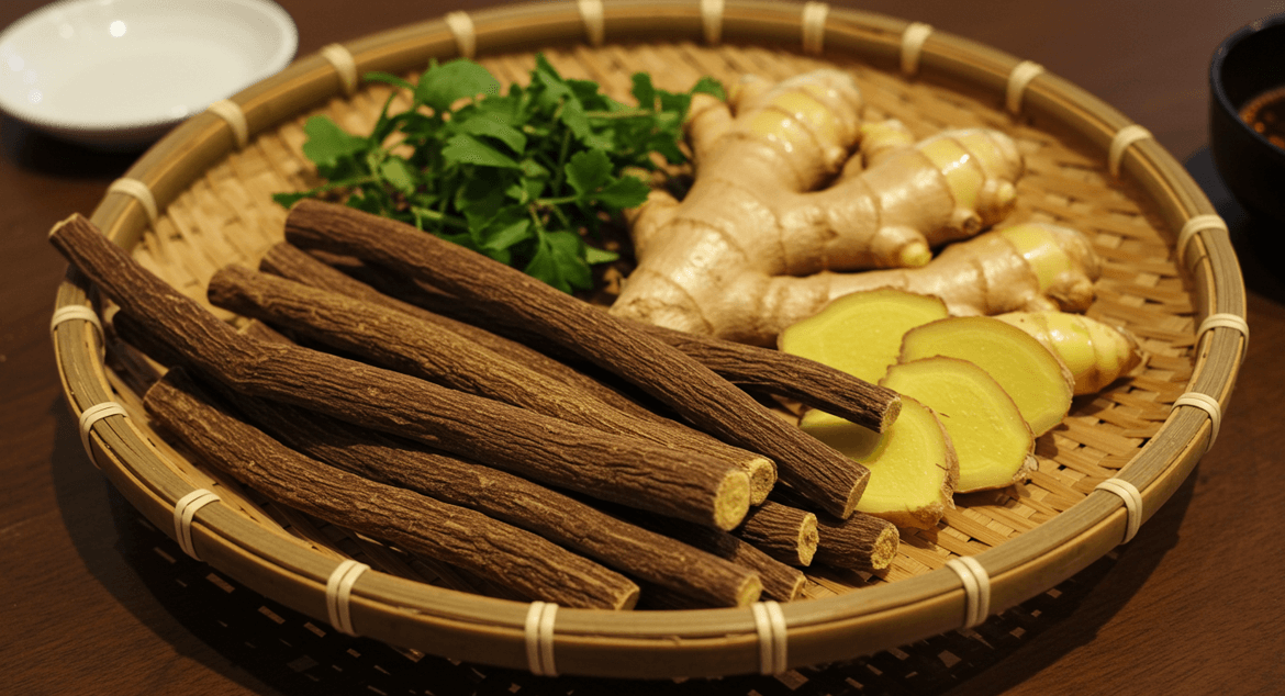 감초와 생강 한약재 