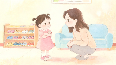 어린이집 현관에서 팔짱 낀 아이와 곤란한 엄마(AI생성 이미지)