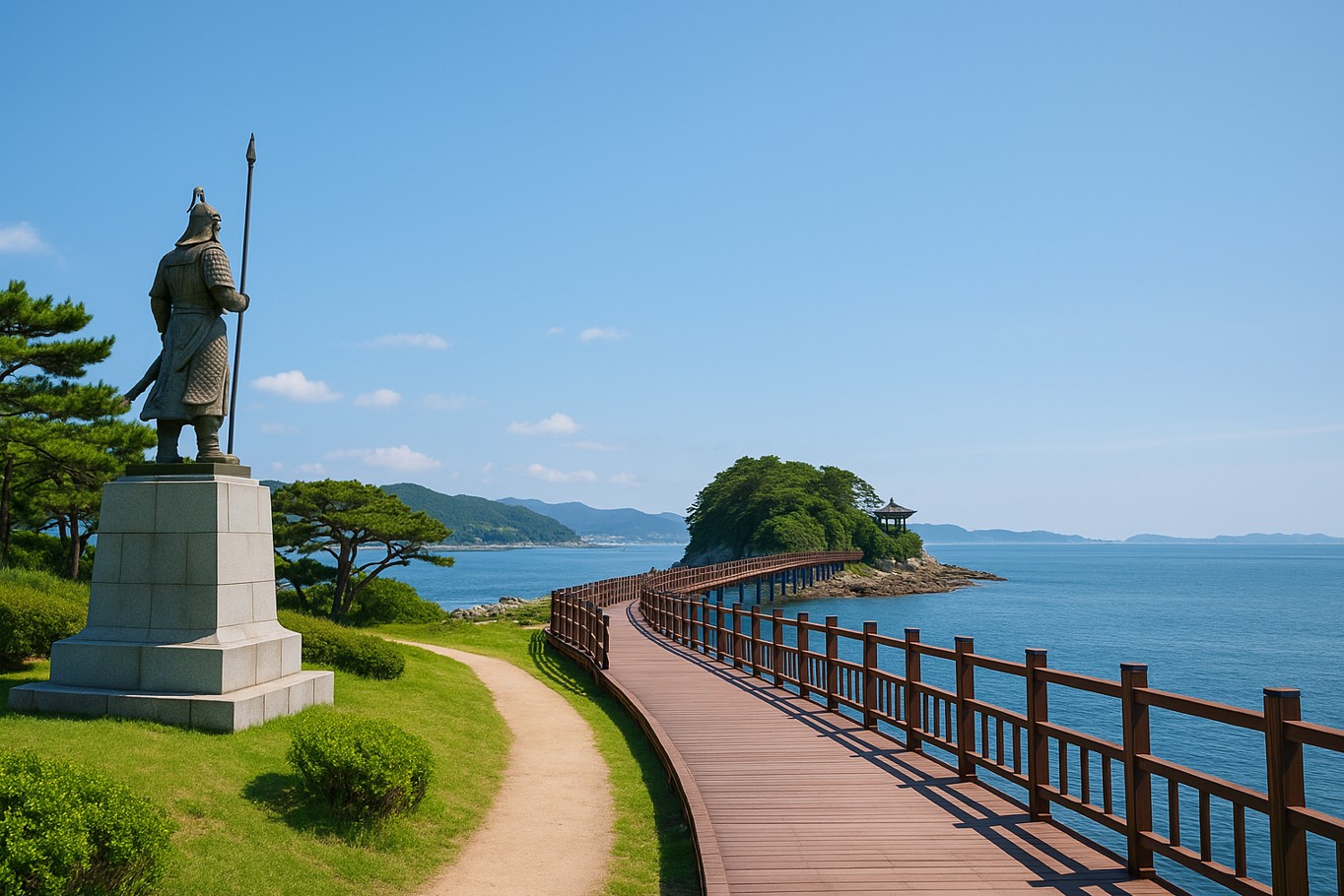 완도 동상이 보이는 풍경사진