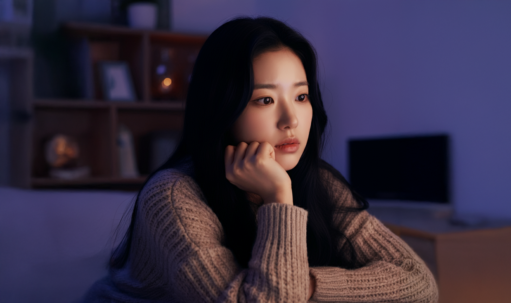 티비를 보고 있는 여성