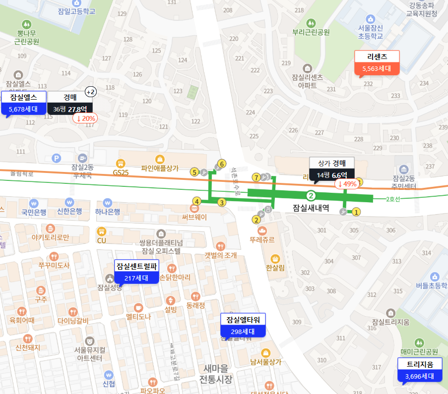 토지거래허가구역 지정 해제 지역 잠실리센츠, 엘스, 트리지움