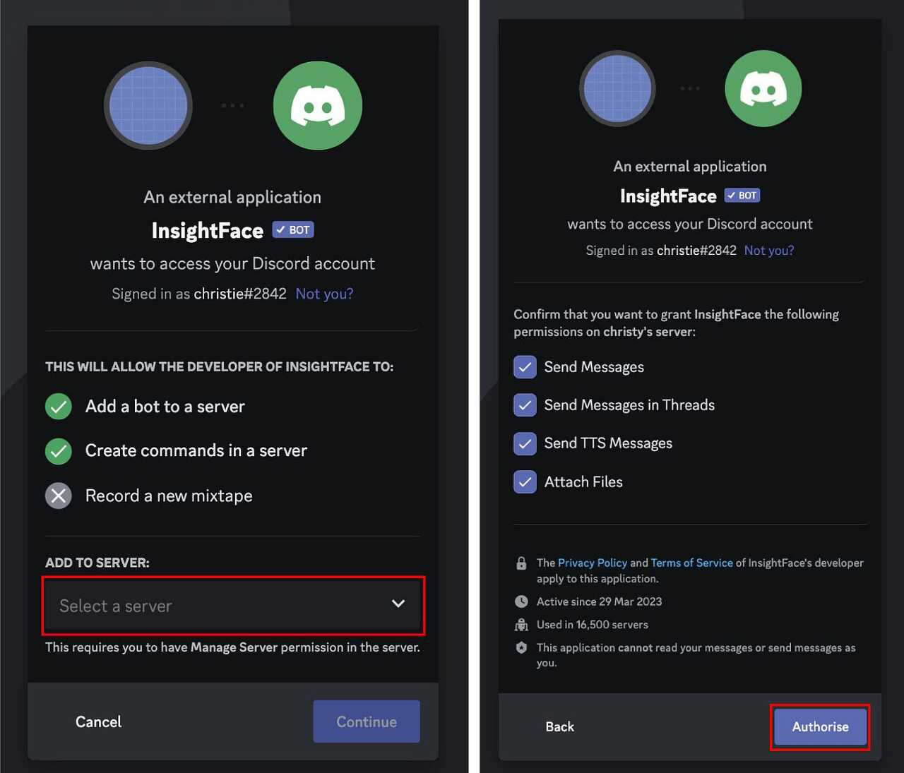 Insight Face Bot을 서버에 초대