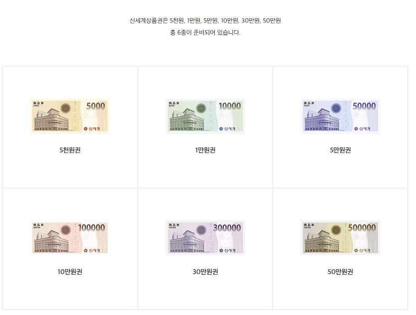 신세계 상품권 금액 안내