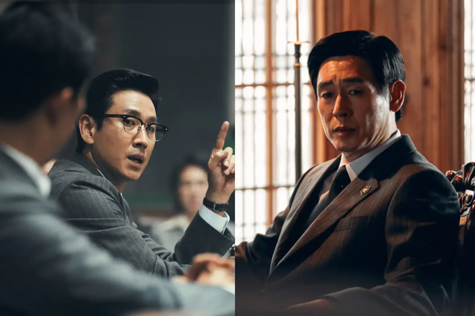 설경구 vs 이선균 연기 대결 목적의 정당성과 수단의 효율 사이에서 팽팽하게 대립하는 두 주인공의 클로즈업