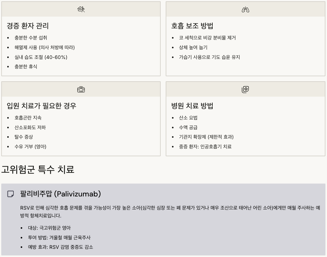 RSV 치료법 요약 정리 이미지