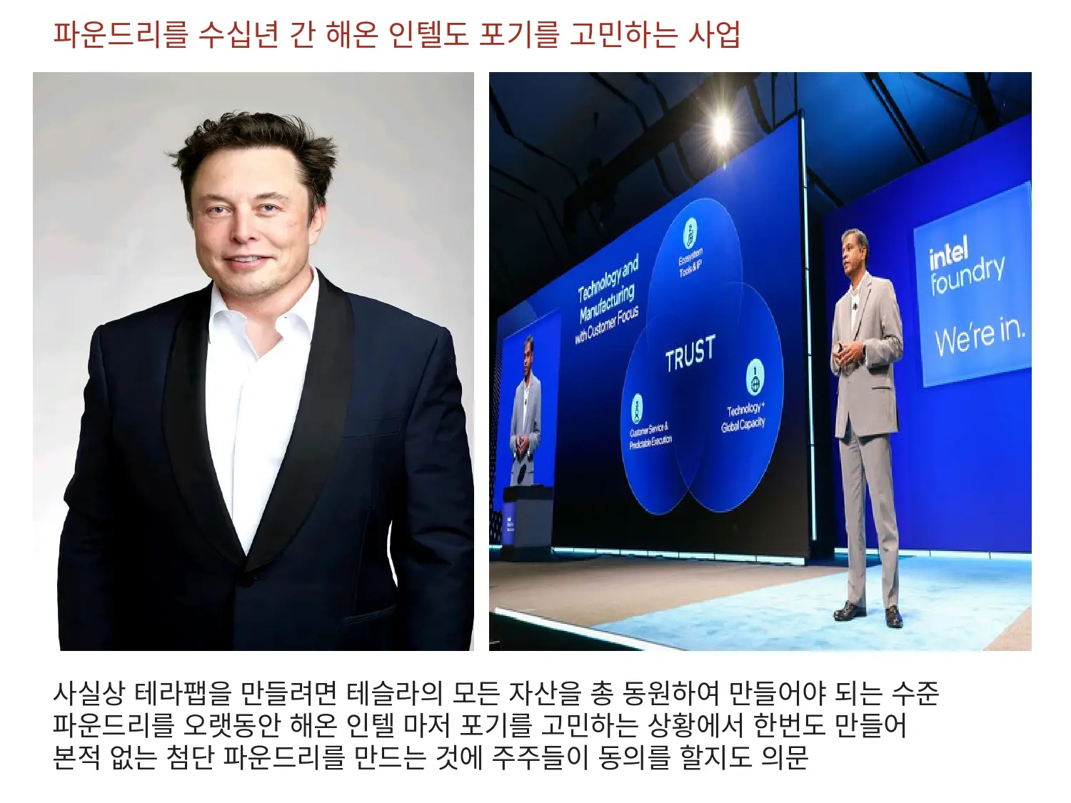 인텔도 수십년간 해온 파운드리 산업이지만 첨단 파운드리에서는 혀를 내두르는 중