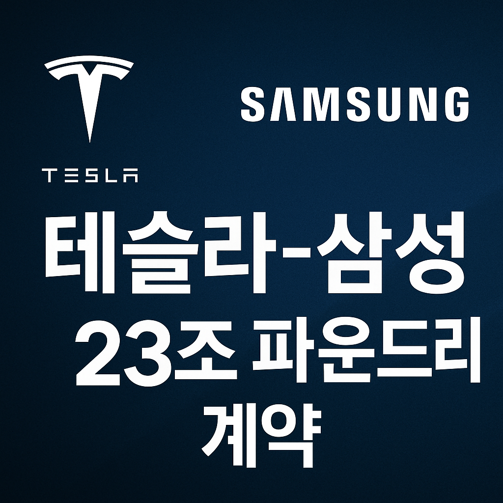 테슬라-삼성 23조 파운드리 계약을 강조한 청색 배경의 썸네일 이미지