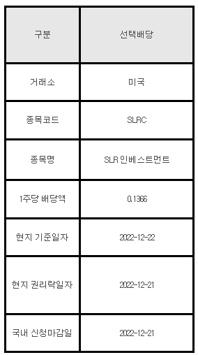 미국주식 선택배당 안내 SLRC