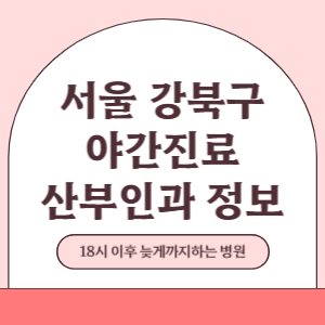 서울 강북구 야간진료 산부인과 병원 (18시 이후 늦게까지하는 병원)
