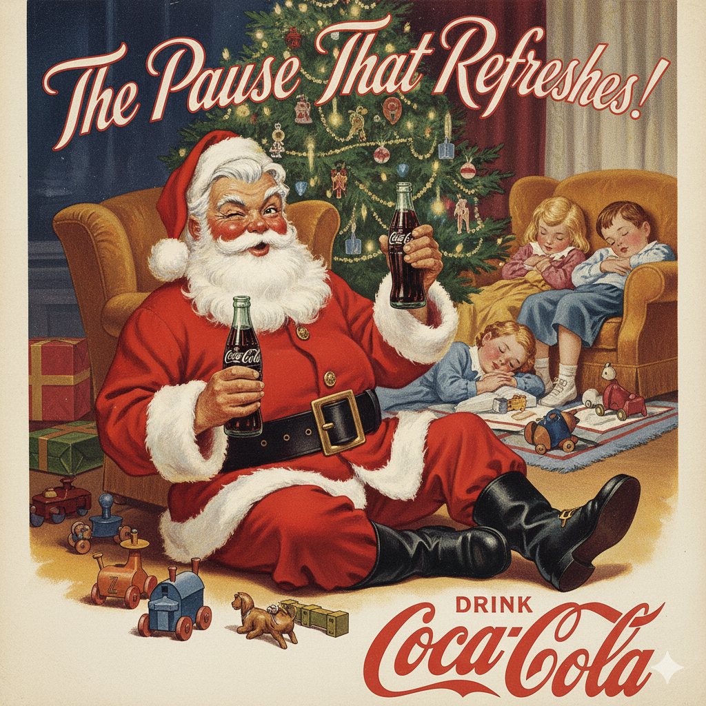 1931년 코카콜라 광고를 위해 해던 선드블롬이 그린, 현대 산타의 표준이 된 친근한 모습의 산타클로스