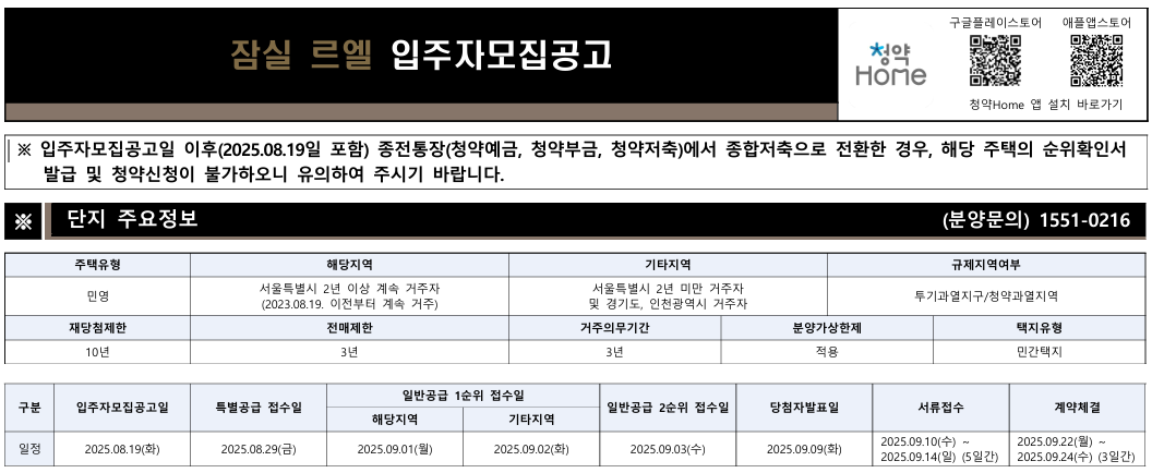 잠실르엘 청약 일정과 분양 조건