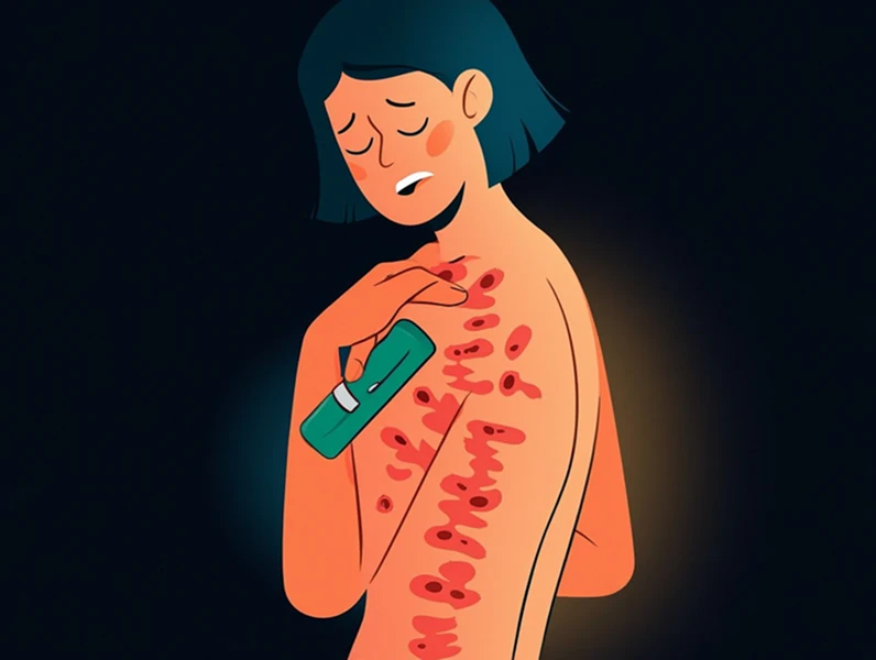 대상포진 띠 모양 발진 물집 극심한 통증 옆구리 통증 쑥 찜질 플랫 디자인 타는 듯한 고통