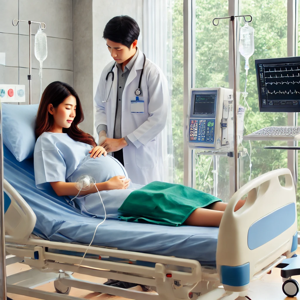 고위험 임신으로 입원한 임산부의 치료 모습
