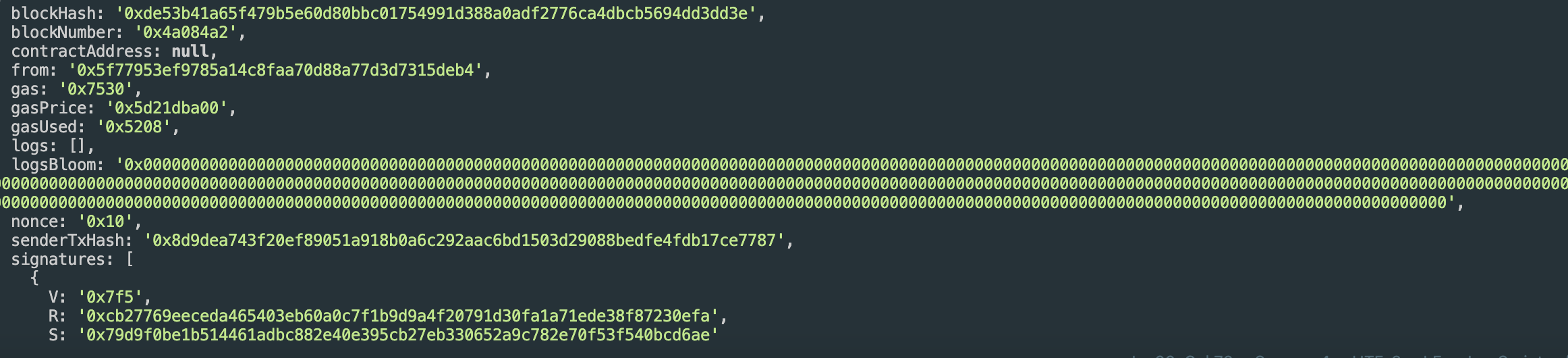 blockNumber 와 senderTxHash를 사용해서 확인하기
