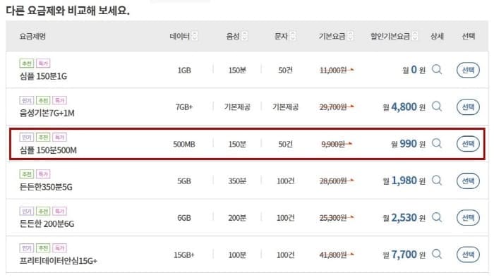 프리티990원요금제