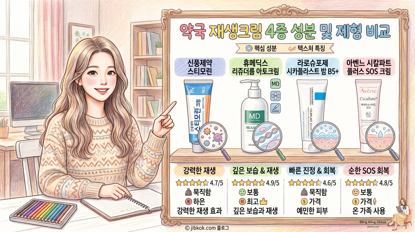 약국 재생크림 4종 성분 비교 분석 (pharmacy repair creams analysis)