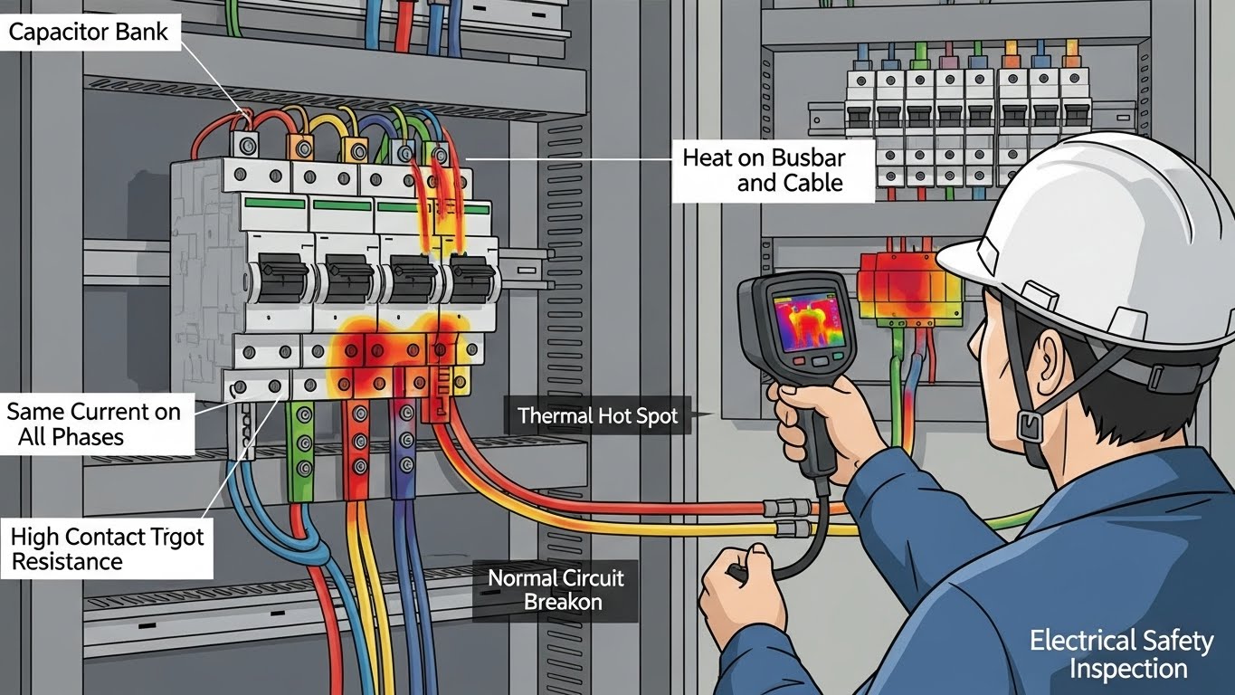 진상콘덴서 연결 차단기 부위에서 상별 온도차가 발생하는 이유