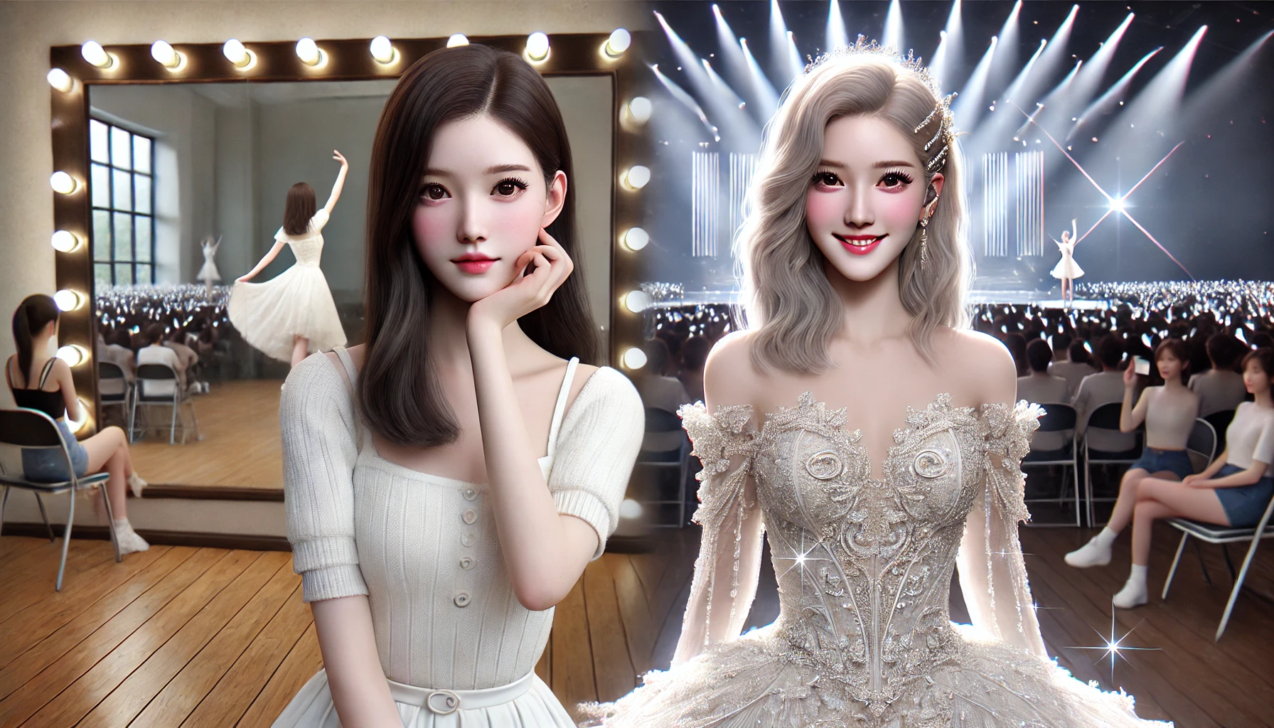 한 쪽은 초보, 다른 쪽은 성공한 아이돌의 이미지