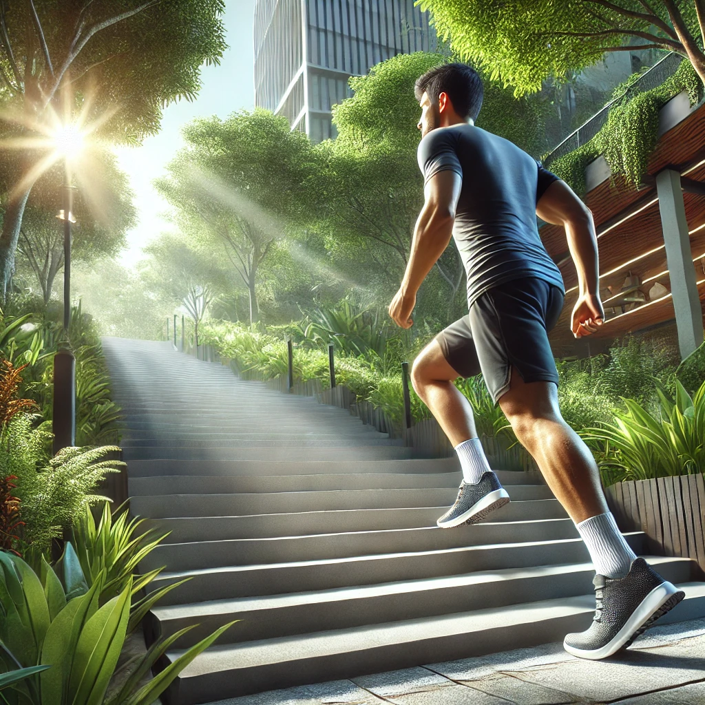 계단운동을 하는 사람의 모습 이미지