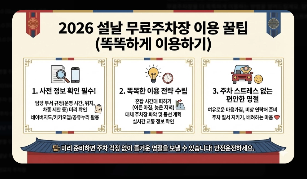 설날 무료주차장(2026 설날, 개방 기간, 전국 권역별)(+ 이용 꿀팁)