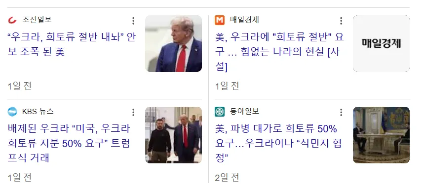 우크라이나에게 희토류 지분 50%를 요구하는 미국 대통령 트럼프 이미지