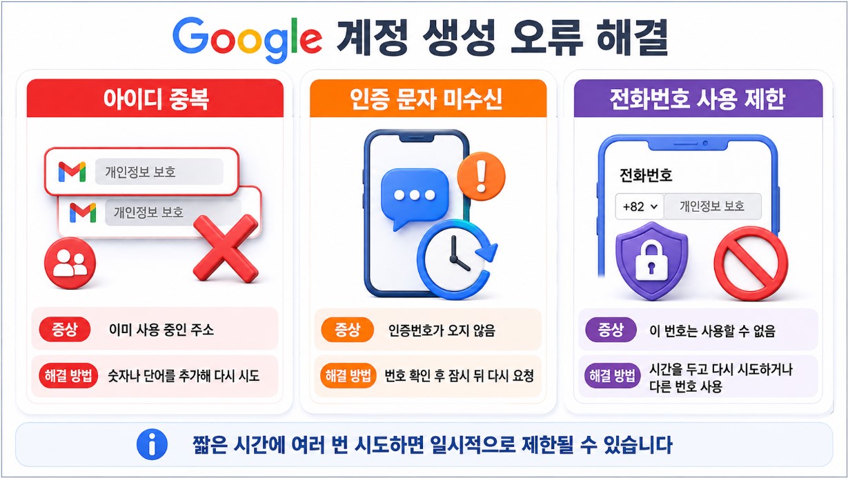 아이디 중복&middot;문자 미수신&middot;번호 제한 비교 이미지