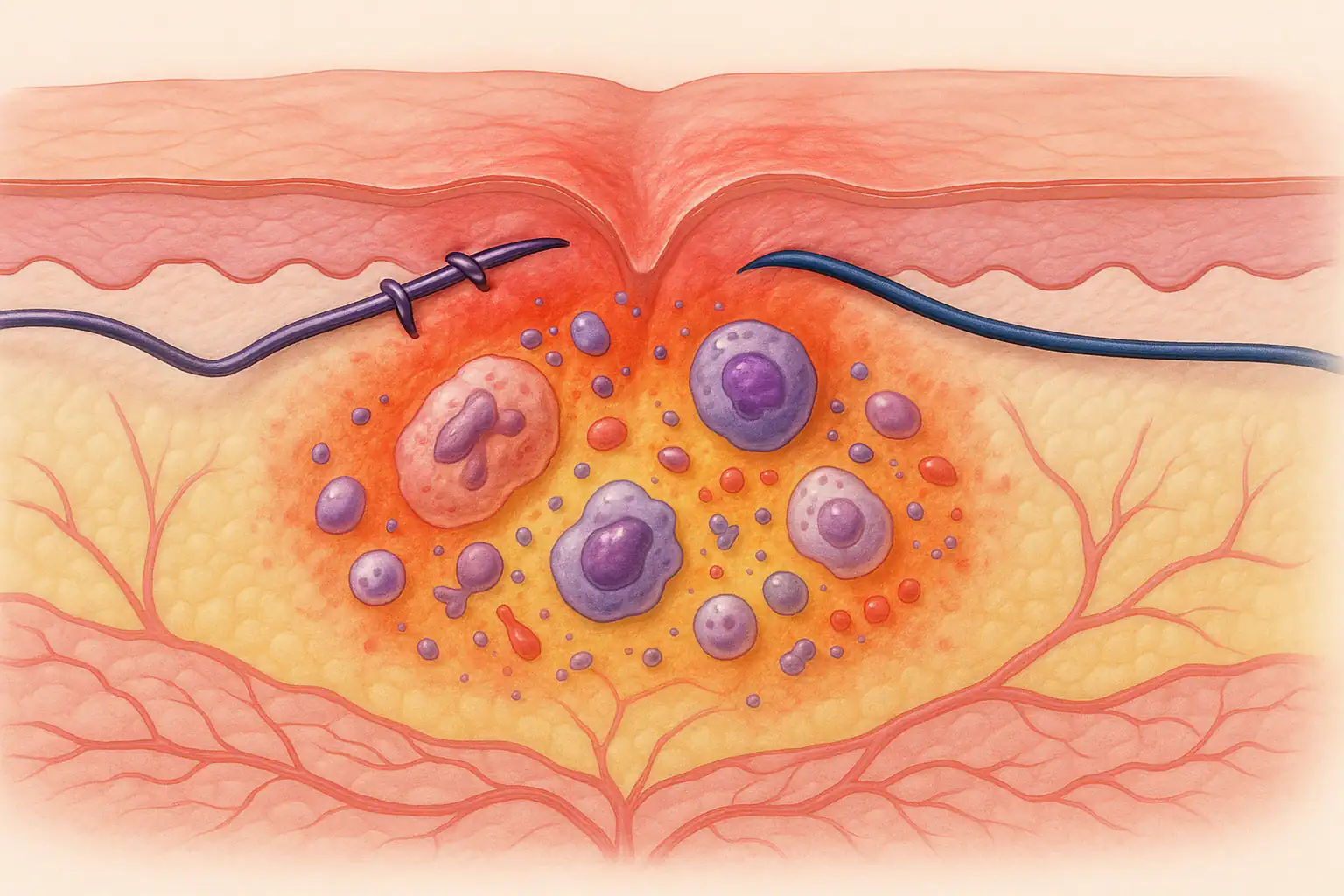 흡수성 봉합 실로 인한 피부 조직 반응