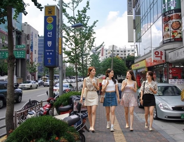선릉역 인근 맛집을 찾아 걸어가는 사람들