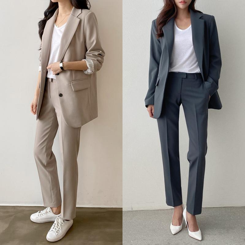 가을 겨울 여성정장세트 여자 세미정장 바지셋업 수트 싱글자켓 면접정장 베이지