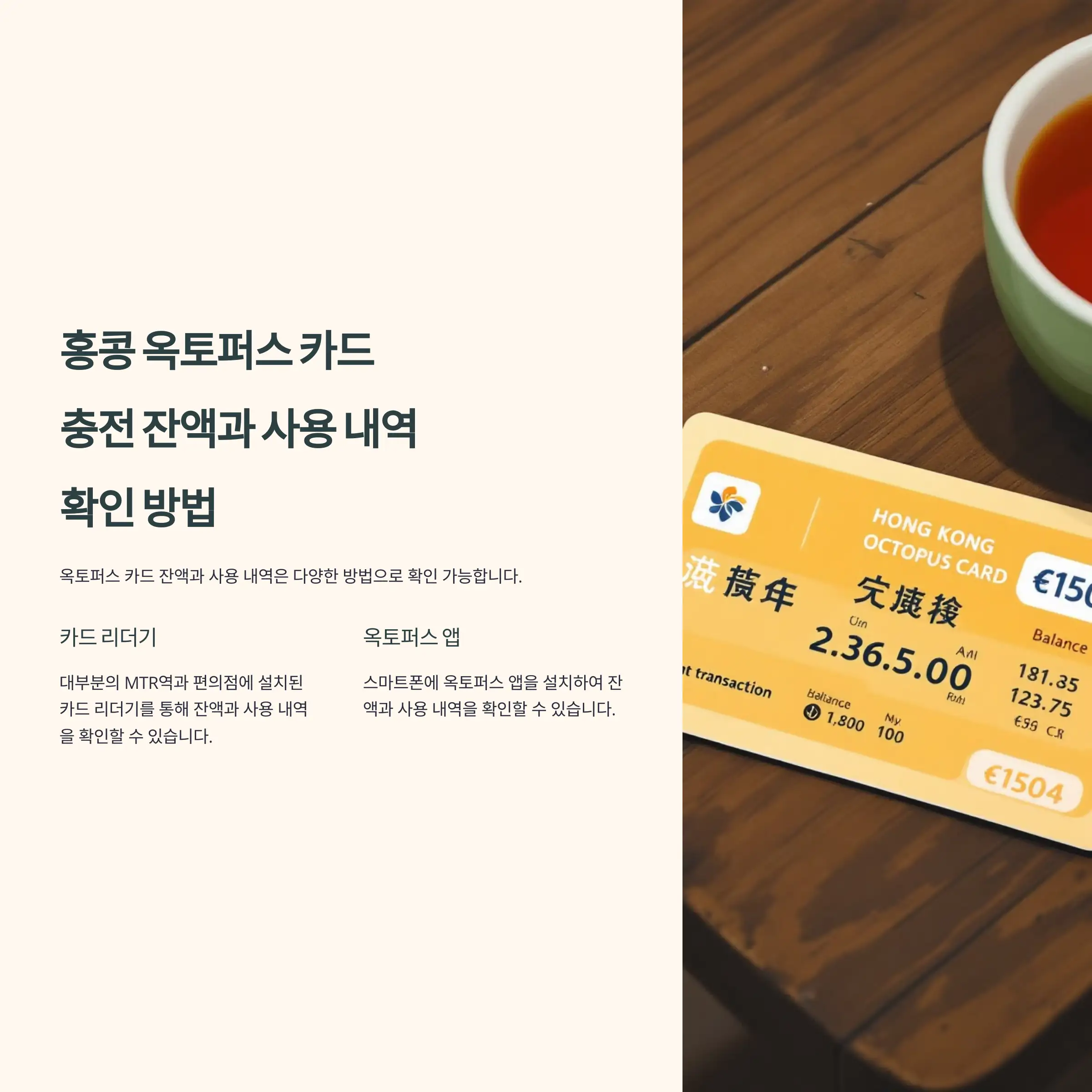 홍콩 옥토퍼스 카드 충전 잔액과 사용 내역 확인 방법 잔액