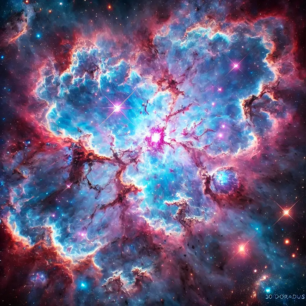 게성운과 관련된 사진 맹렬하게 빛나고 있는 중심부 주위로 구름처럼 퍼지고 있다.