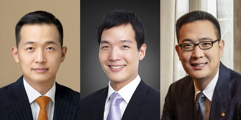 김승연 한화그룹 회장의 장남 김동관 한화그룹 부회장, 차남 김동원 한화생명 사장, 삼남 김동선 한화갤러리아 부사장.