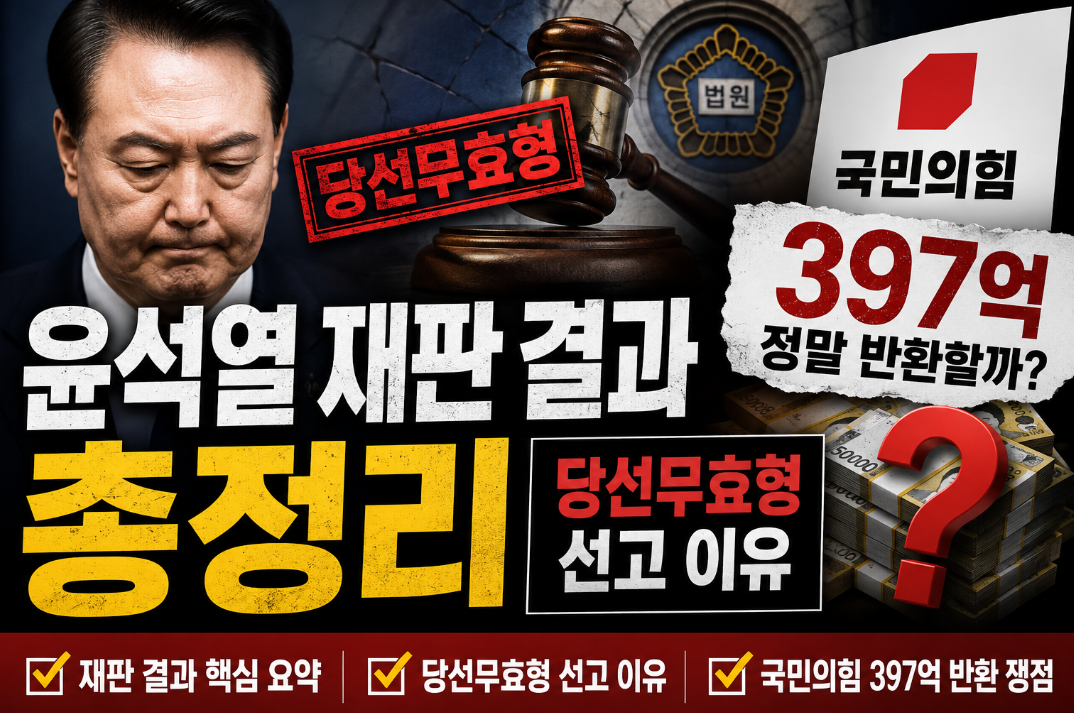 윤석열 재판 결과 총정리|당선무효형 선고 이유, 국민의힘 397억 정말 반환할까?
