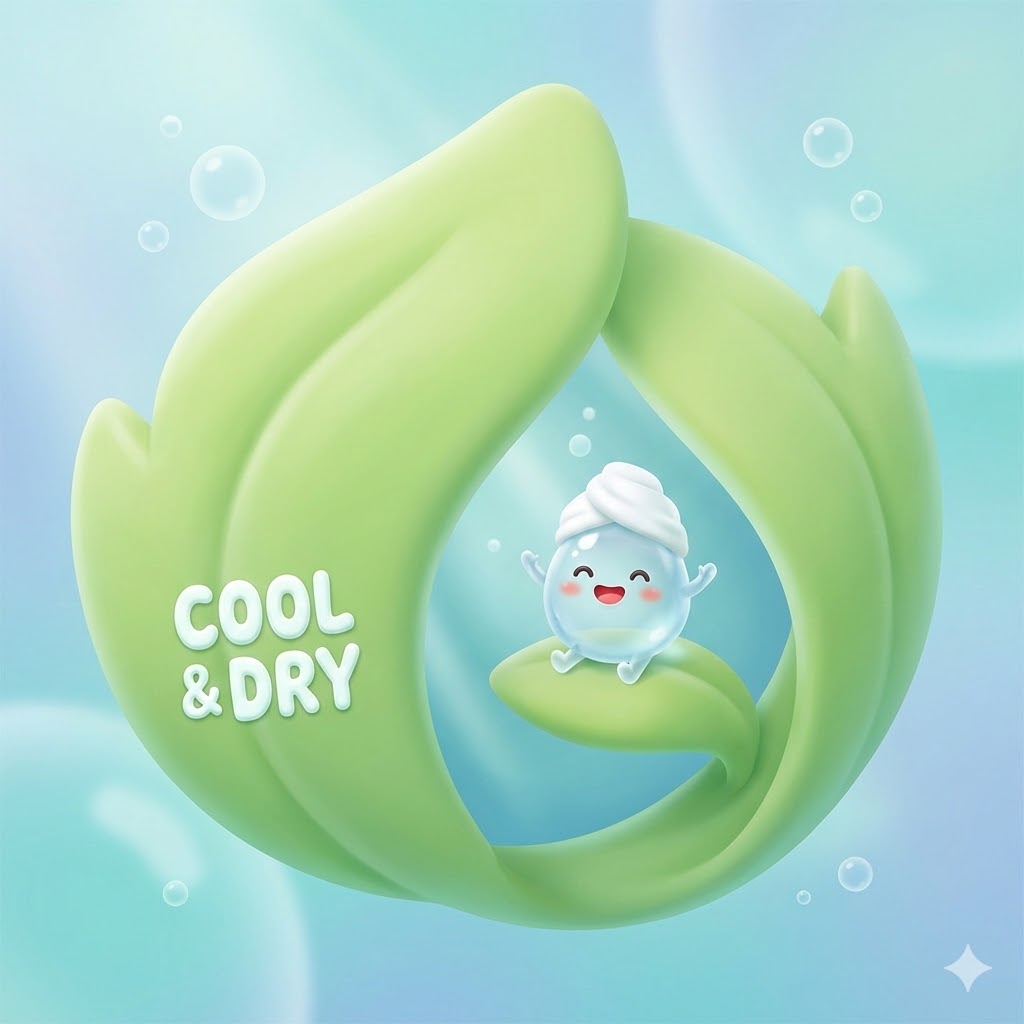 시원하고 건조하게 관리되어 상쾌한 사타구니를 귀엽게 표현한 3D 카툰 일러스트.