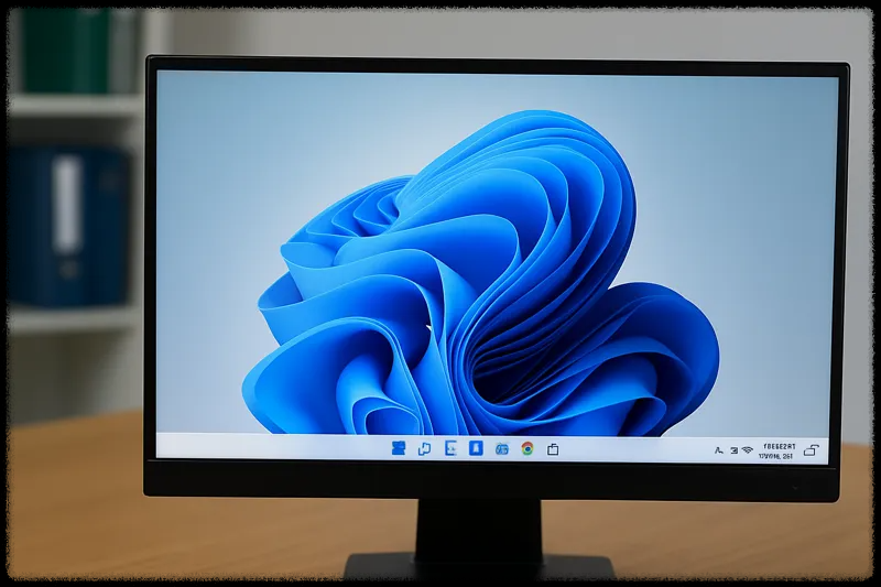 바탕화면 아이콘이 사라진 윈도우11 컴퓨터를 보여주는 장면