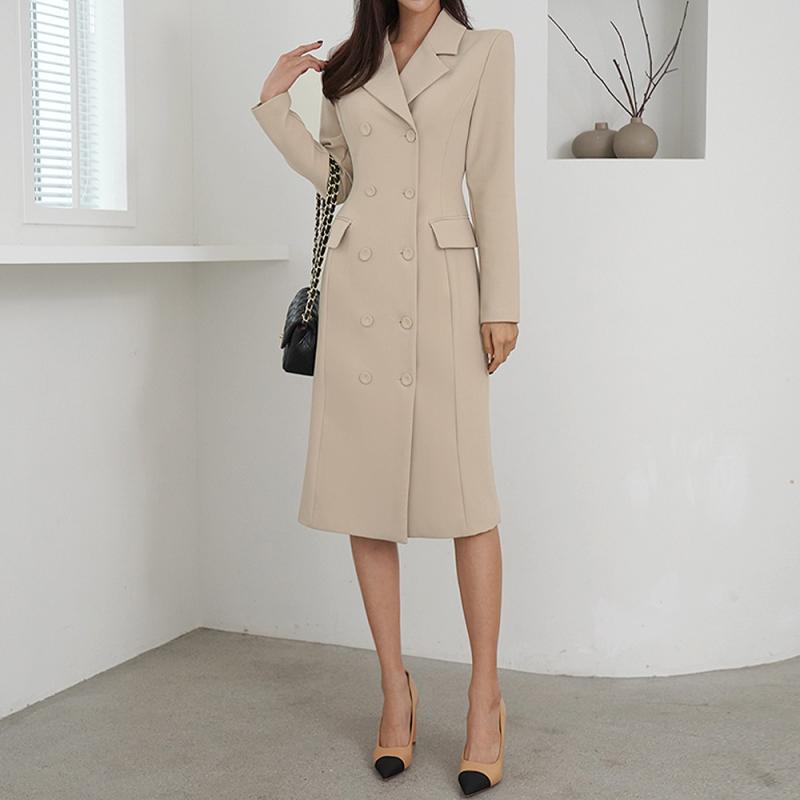 봄 정장원피스 자켓 더블 미디 하객원피스 면접 졸업식 원피스 베이지 블랙 아나운서룩