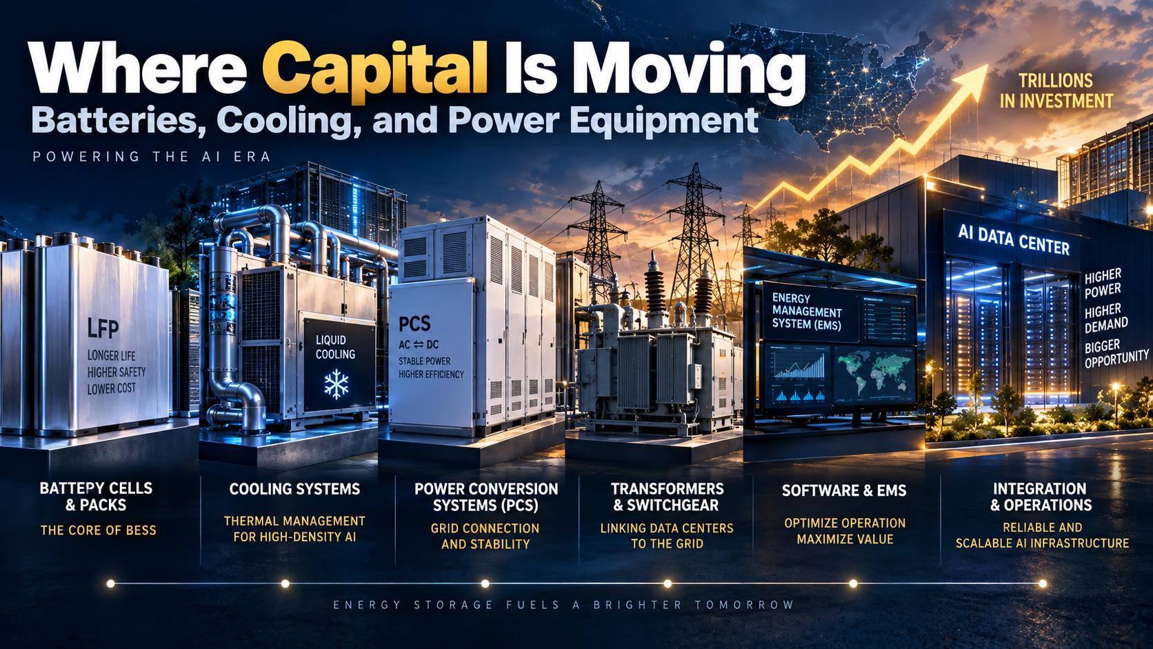 BESS value chain including batteries cooling systems PCS transformers and EMS