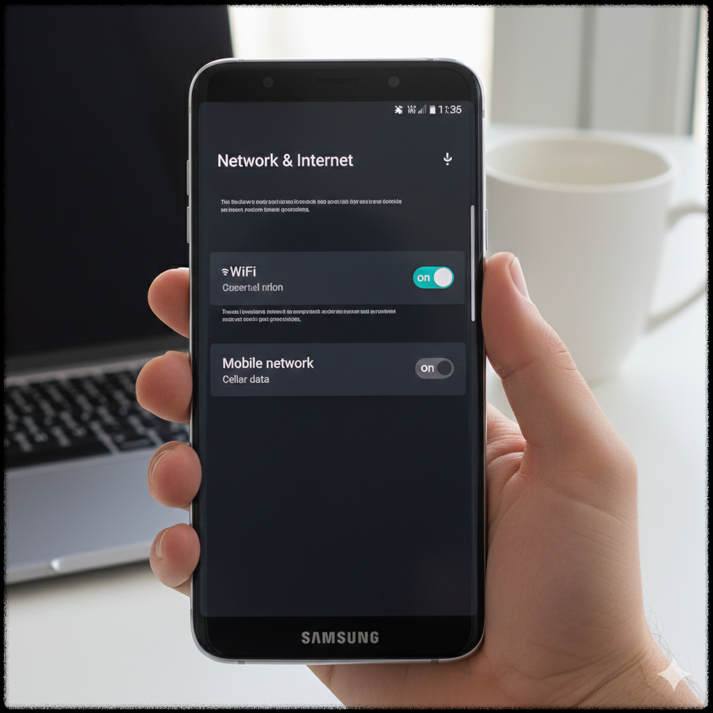 갤럭시 스마트폰에서 와이파이와 모바일 데이터를 확인하는 모습