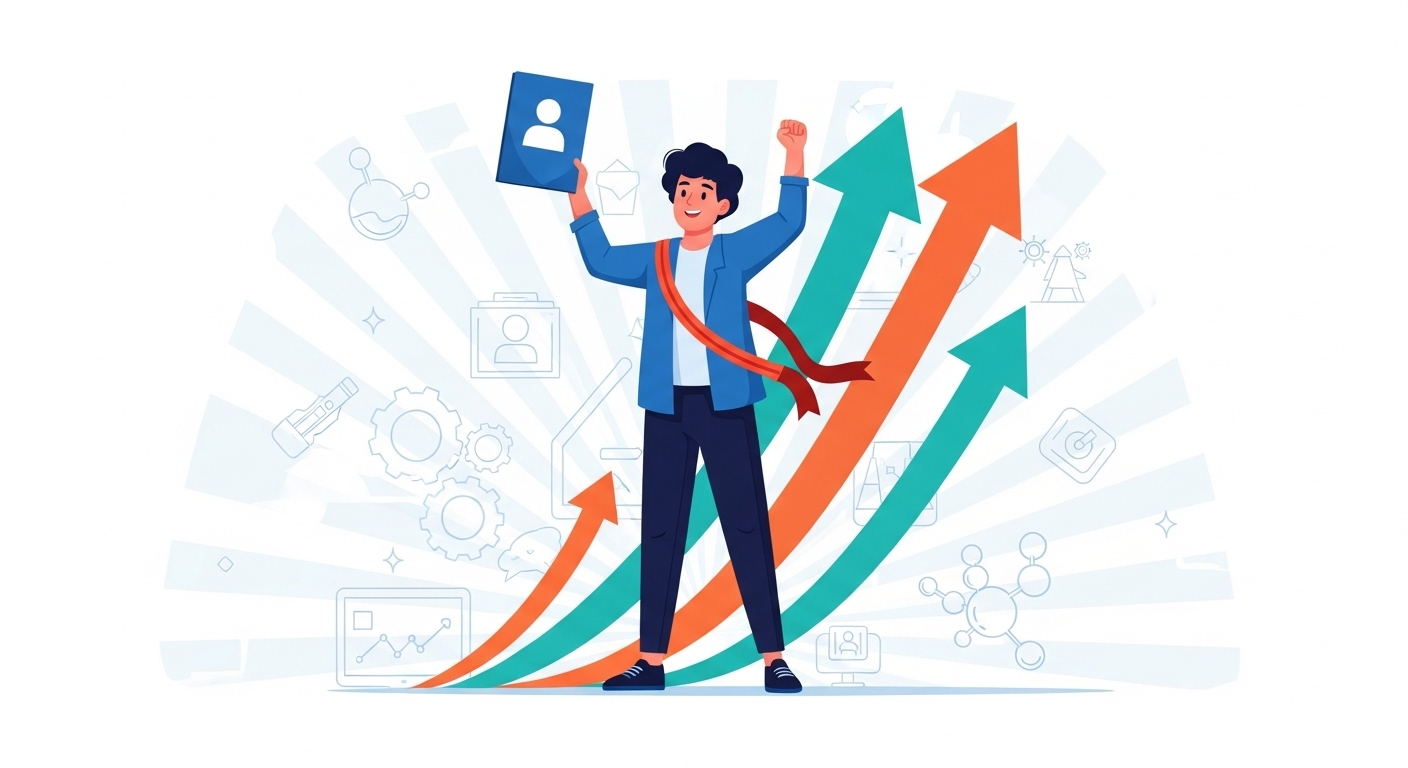 구직자가 직업 훈련을 마치고 성공적으로 취업 기회를 얻는 역동적인 모습