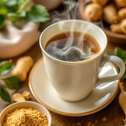 찻잔에-따뜻한-가시오가피차가-있음