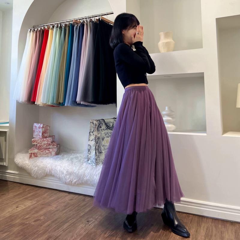 21컬러 발레리나 플레어 플리츠 풍성 롱 튤 샤스커트