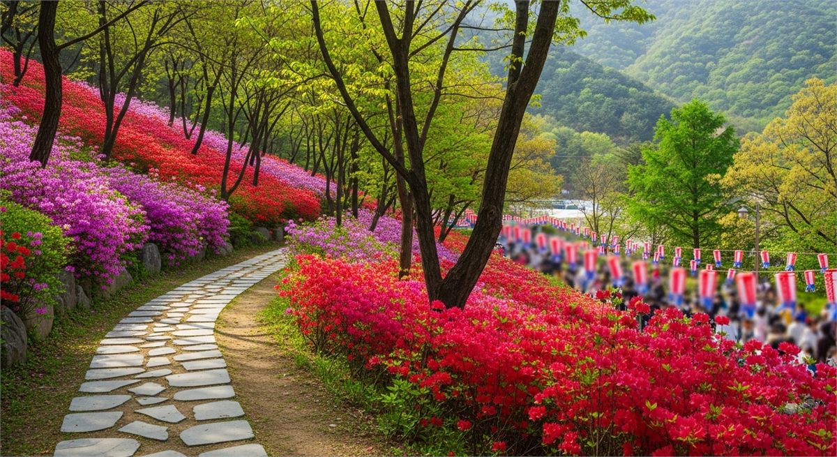 비슬산 참꽃축제의 봄 분위기를 상징적으로 담은 장면 