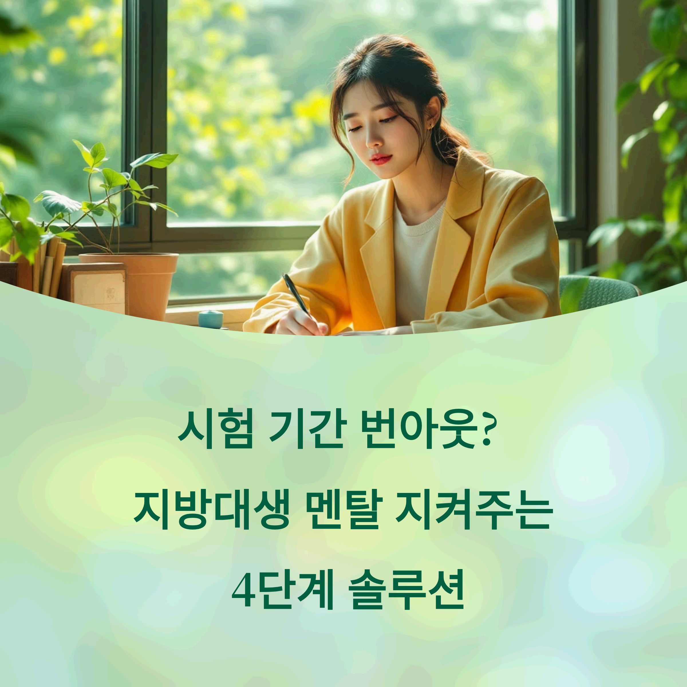 university student with Korean hairstyle and clothing studying at a desk