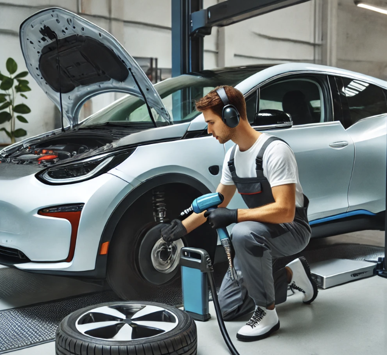 전기차 브레이크 관리하는 사람 사진