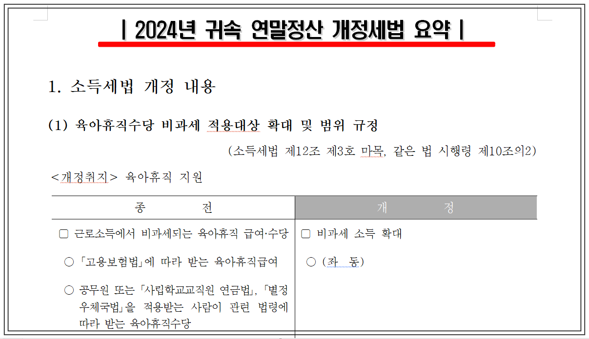 2024년 귀속 연말정산 세법 개정 요약 다운로드