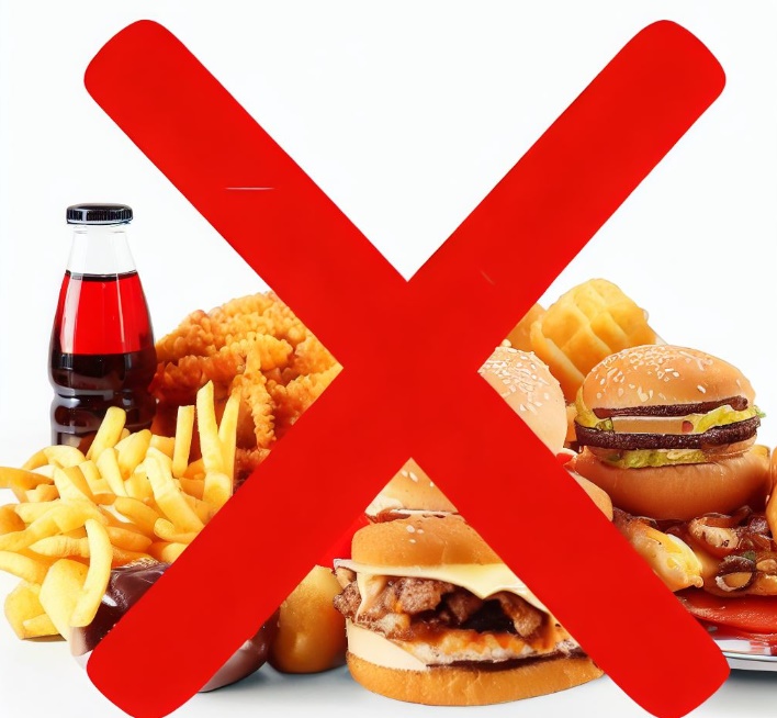 정크 푸드 위에 빨간 색으로 X 표시가 된 그림